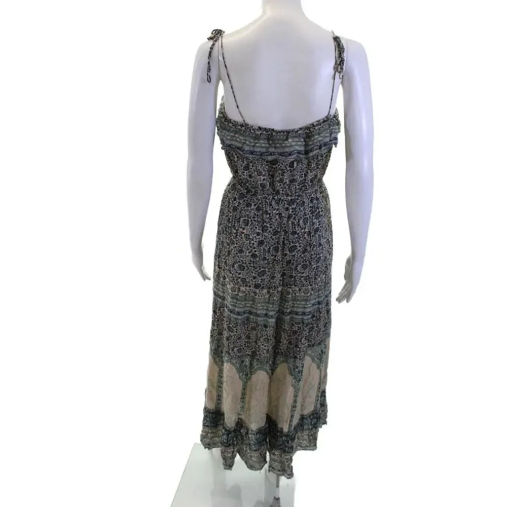 Ba&Sh Women Beige Floral Boho Maxi Sundress Sleeveless Tie Waist Size 1_3